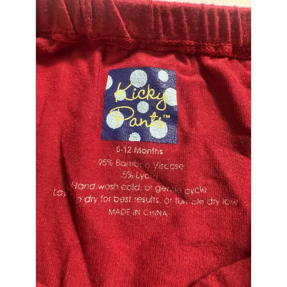 Kicky Pants Baby Girls Bamboo 6-12M Red Ruffle Top Pants 2 Piece Set